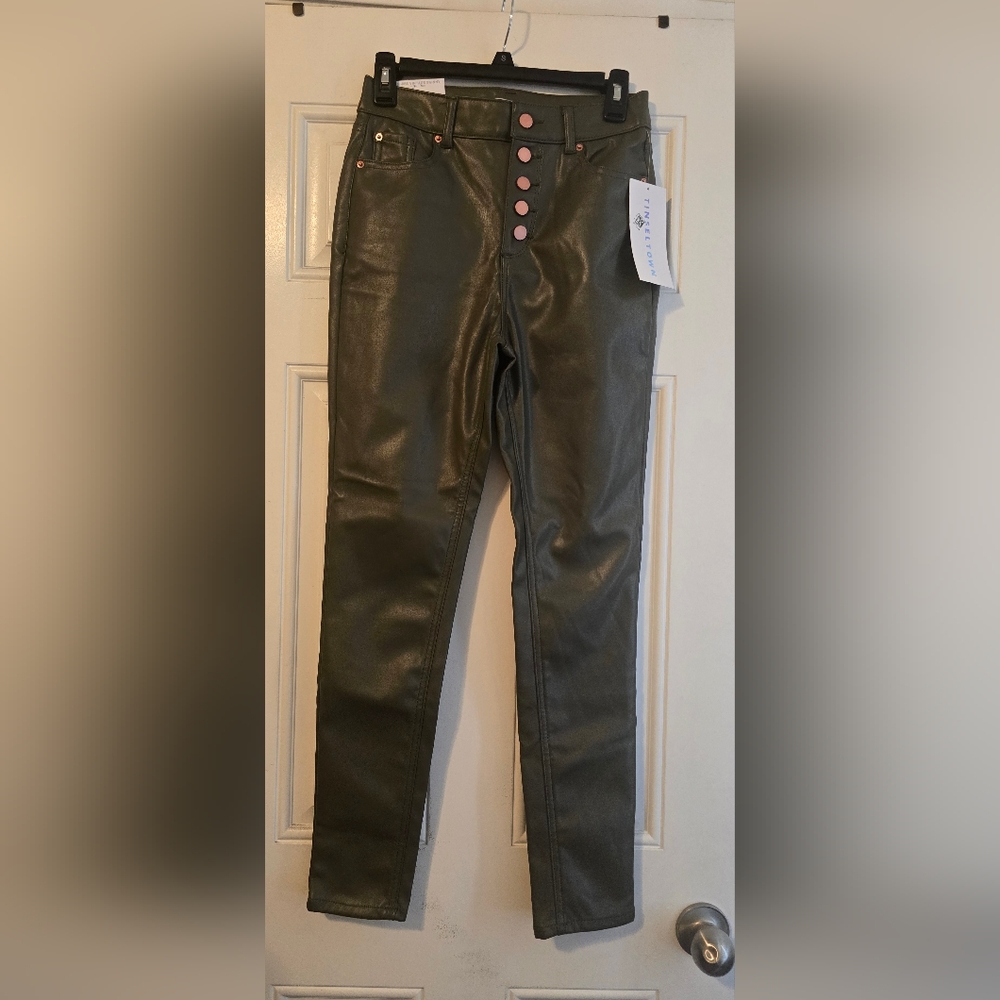 Stylish Olive Green Leather Pants